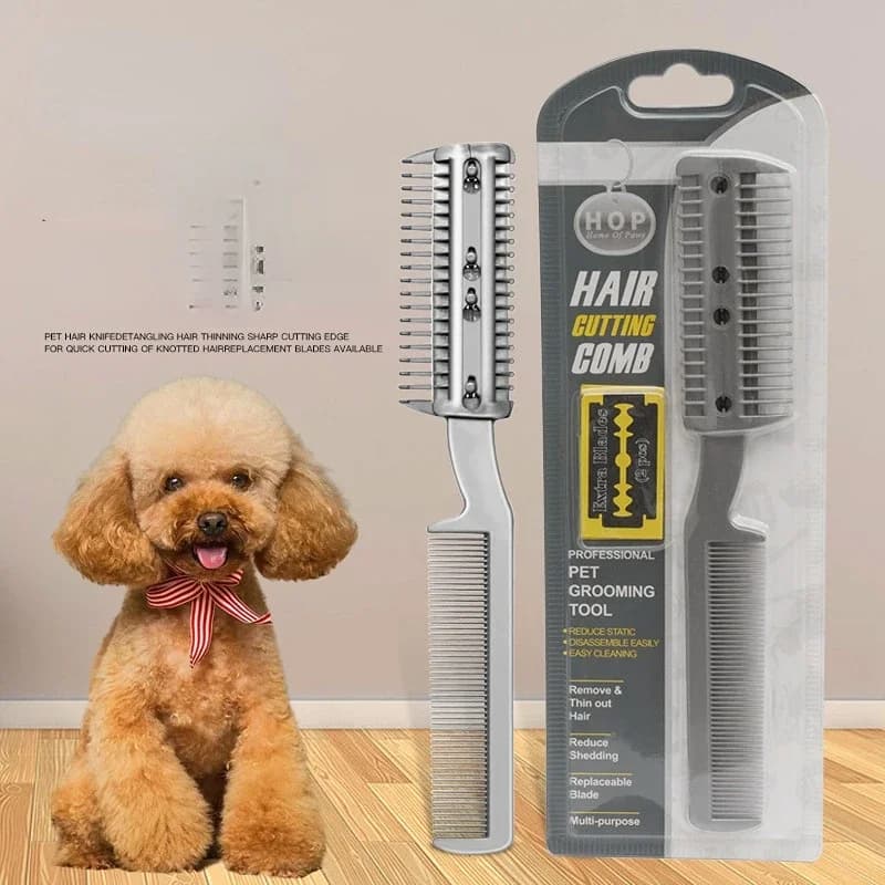 Pettine per rasoio professionale per animali domestici 2 in 1 rifinitore in plastica per cani e gatti con lame in metallo da 2 pezzi per toelettatura sicura forniture per animali domestici