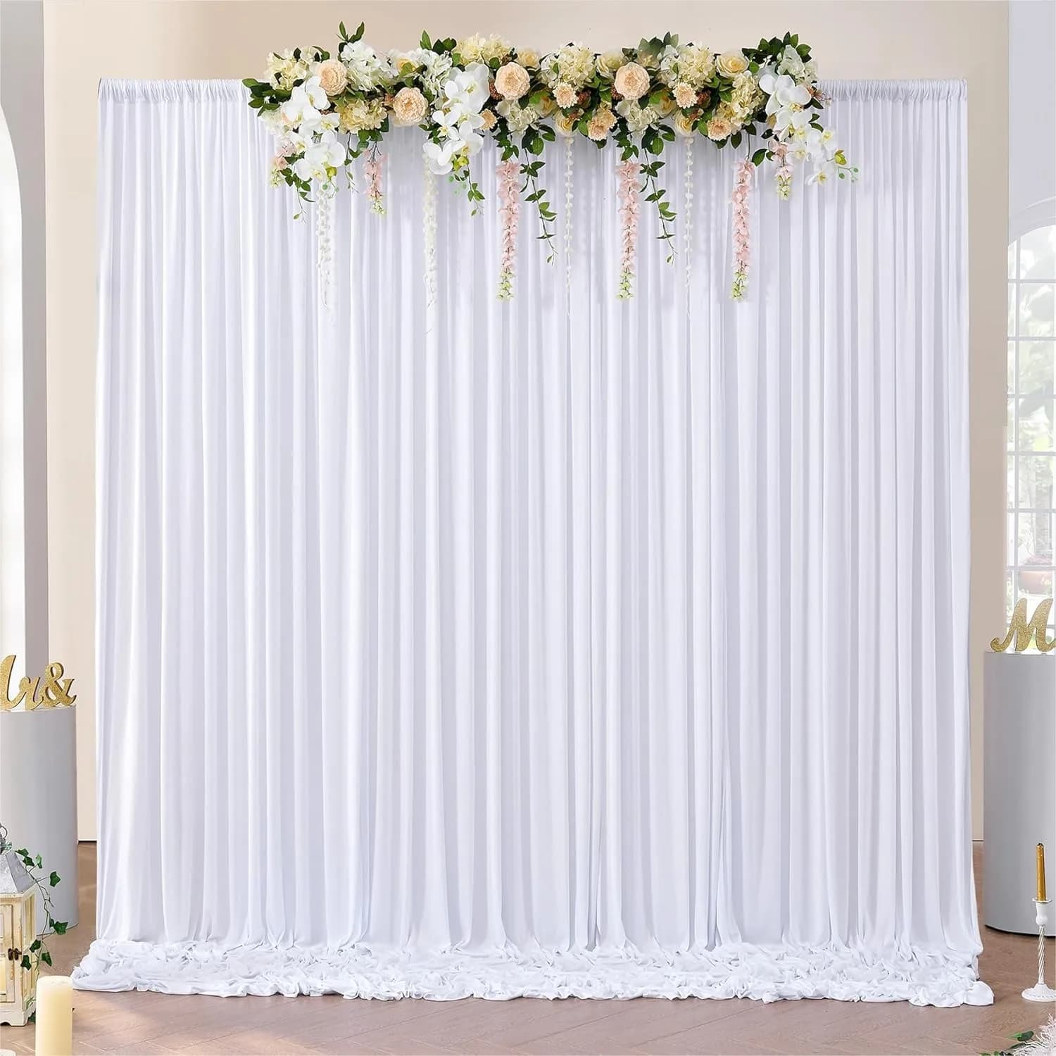 Tende Bianche per Sfondo 10x10 ft per Feste, Drappeggi in Poliestere Senza Pieghe 2 Pannelli 5x10ft per Matrimoni Compleanni Fotografia