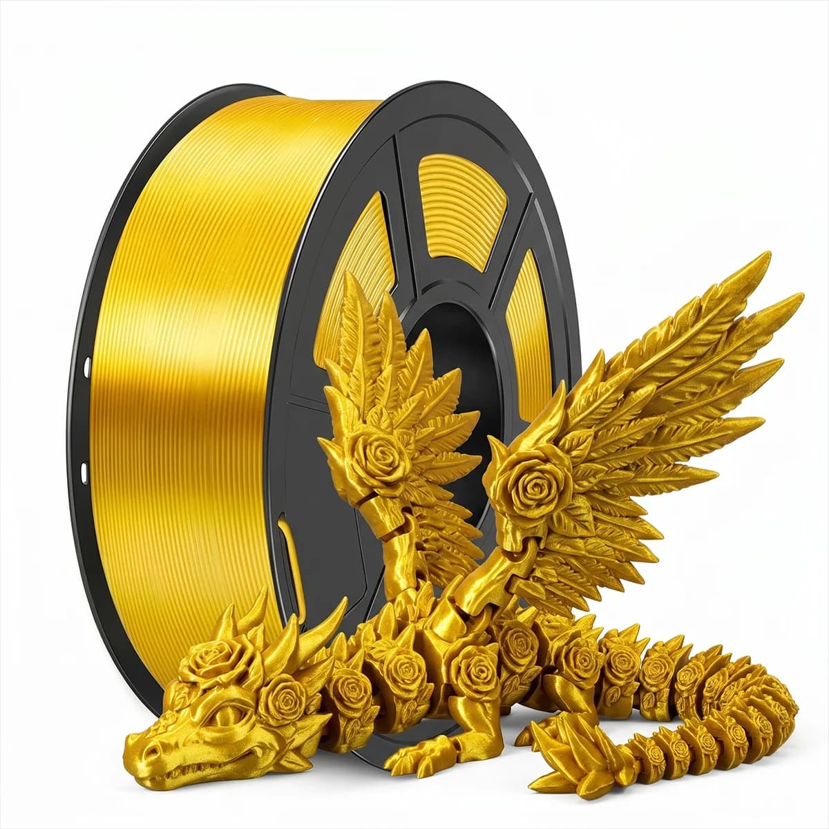 Silk PLA Filament 1.75mm Gold 250G, Metallic Shine High Gloss Finish Perfectly Wound, Accuracy +/-0.02mm 3D Printer Filament