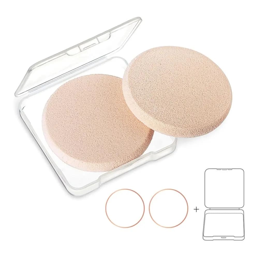 2 spugne rotonde per il trucco con custodia da viaggio, spugnette per la polvere viso per un fondotinta impeccabile, per tutti i tipi di pelle