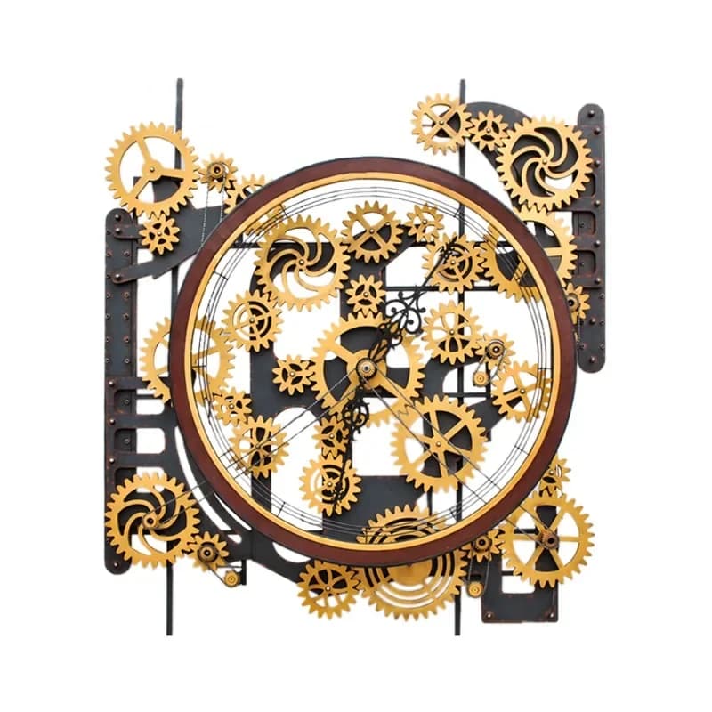 Heavy metal retro punk industrial style wrought iron decoration bar counter, wall mounted mechanical gear clock