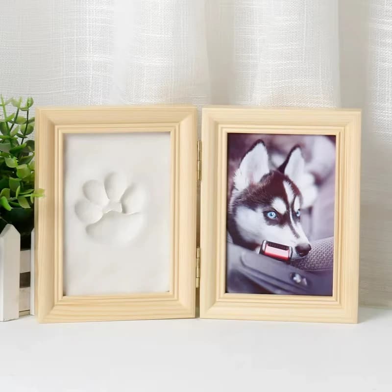 Cornice portafoto con impronta zampa animale domestico e argilla, kit per creare impronte di cani e gatti, espositore commemorativo per foto di animali domestici