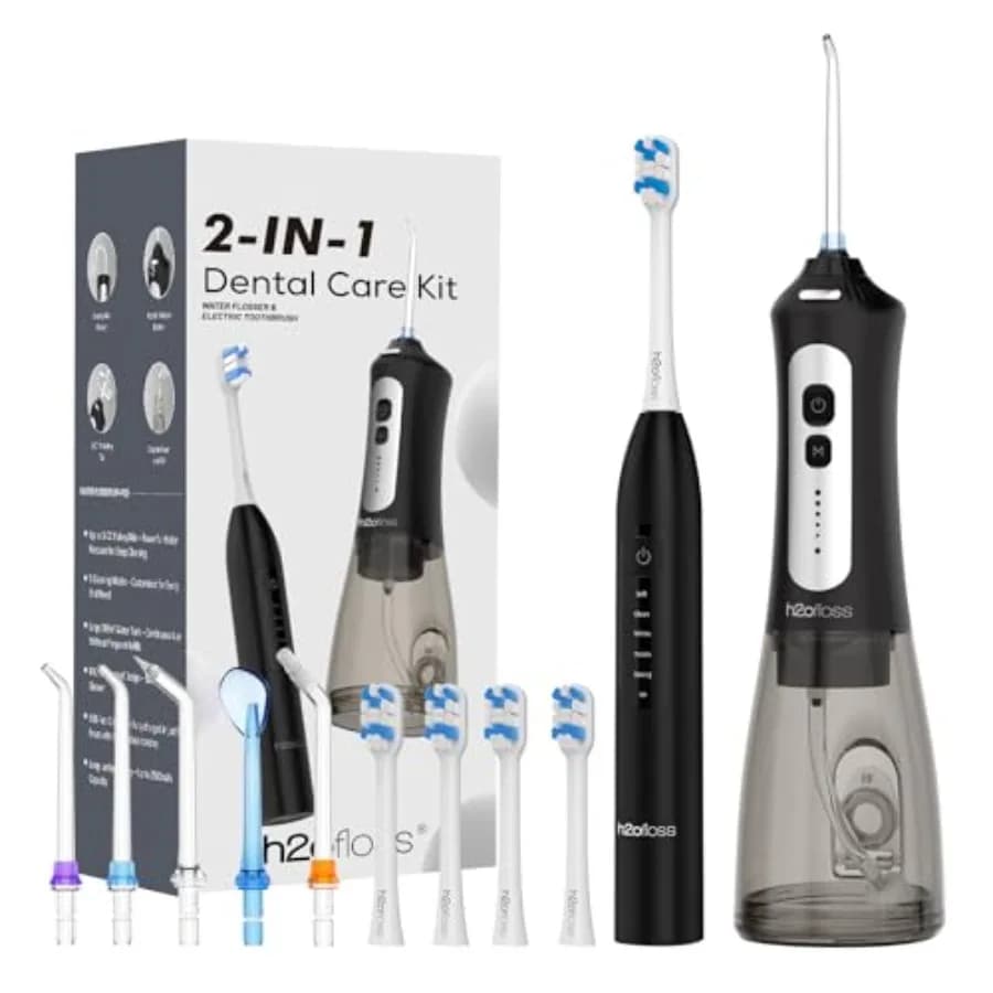 H2ofloss Spazzolino Elettrico Sonico e Irrigatore Orale Ricaricabile, Combo con Spazzolino da 2000mAh e Irrigatore Orale da 2500mAh, 300ml