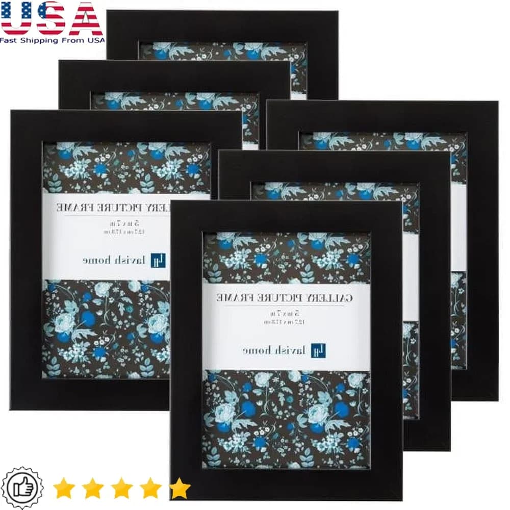 Set of 6 frames for black photo 5x7 Easy to hang gallery frame or standing Photo artwork Documents Decorations for home office