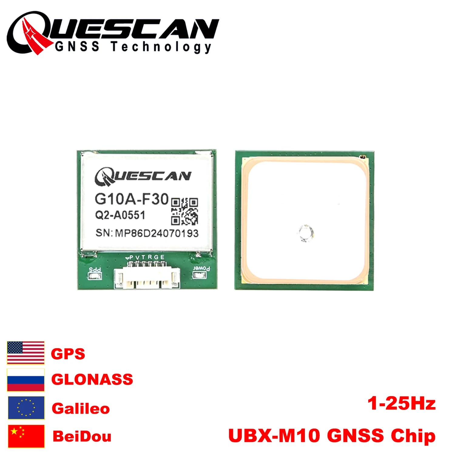 QUESCAN G10A-F30 UBX M10 GPS module GNSS receiver 1-25Hz for FPV Drone Betaflight GPS Galileo BeiDou GLONASS QZSS SBAS