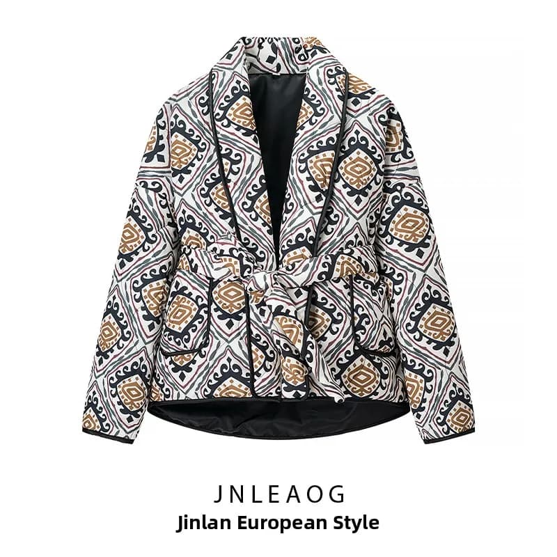 Fashionable All-Match Design Printed Cotton Jacket Outerwear for Women Autumn New Style Versatile Loose Fit Polyester Fabric