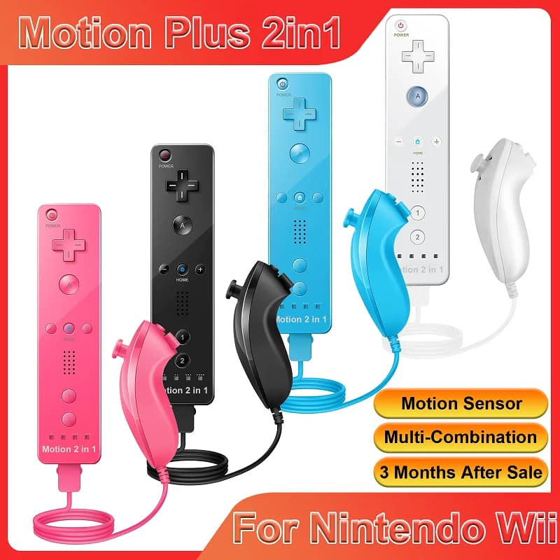 Set di controller per Nintendo Wii/Wii U 2 in 1, gamepad wireless con joystick, Motion Plus opzionale, custodia in silicone, controllo di gioco