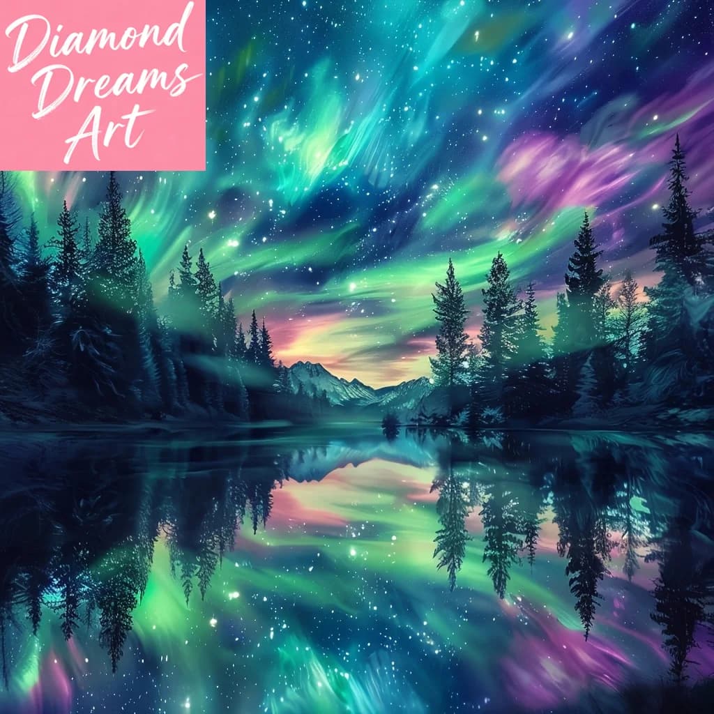 Pittura Diamante Senza Cornice Fai da Te, Nuova Collezione 2024 Fantasia Aurora 5D, Mosaico Completo Quadrato e Rotondo, Paesaggio Creativo per Hobby e Decorazione Murale