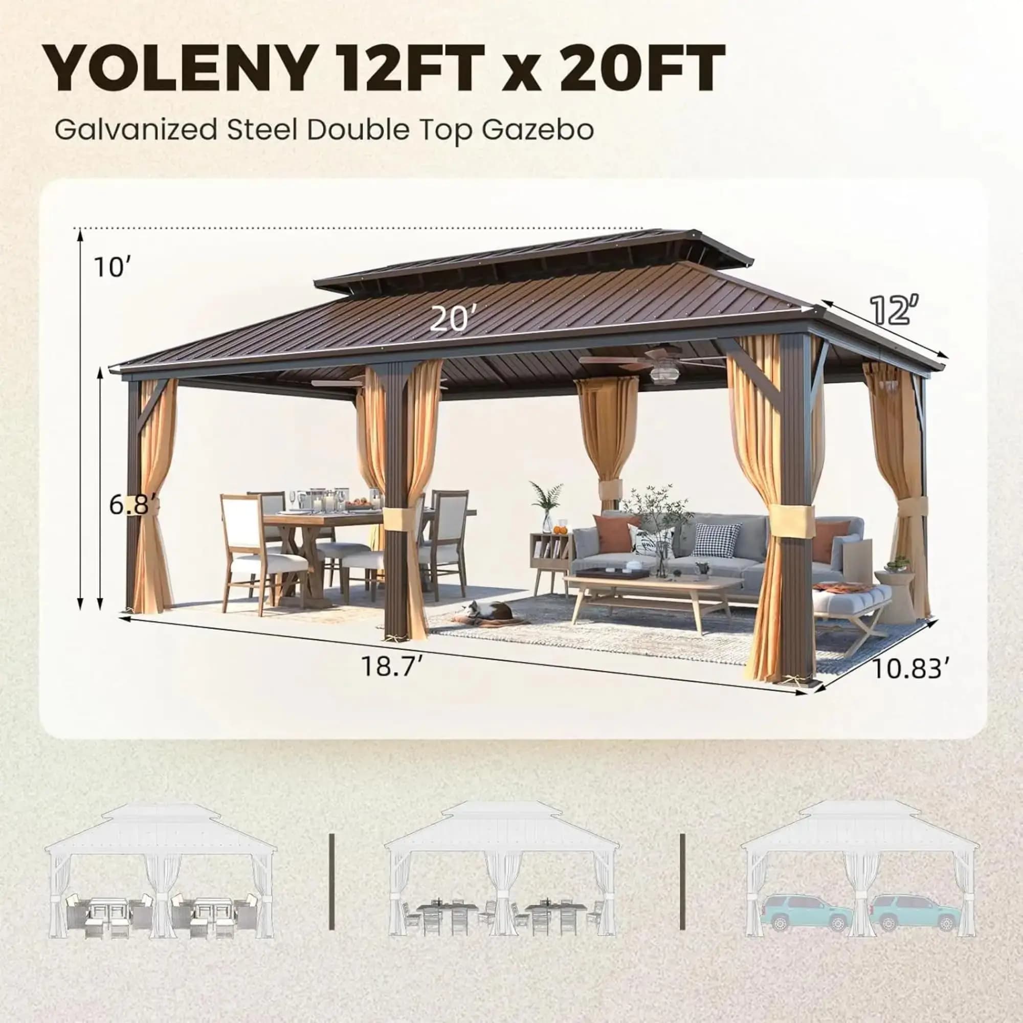 Gazebo da Giardino Impermeabile Sostenibile Best Seller con Telaio in Alluminio e Tetto Rigido con Tende