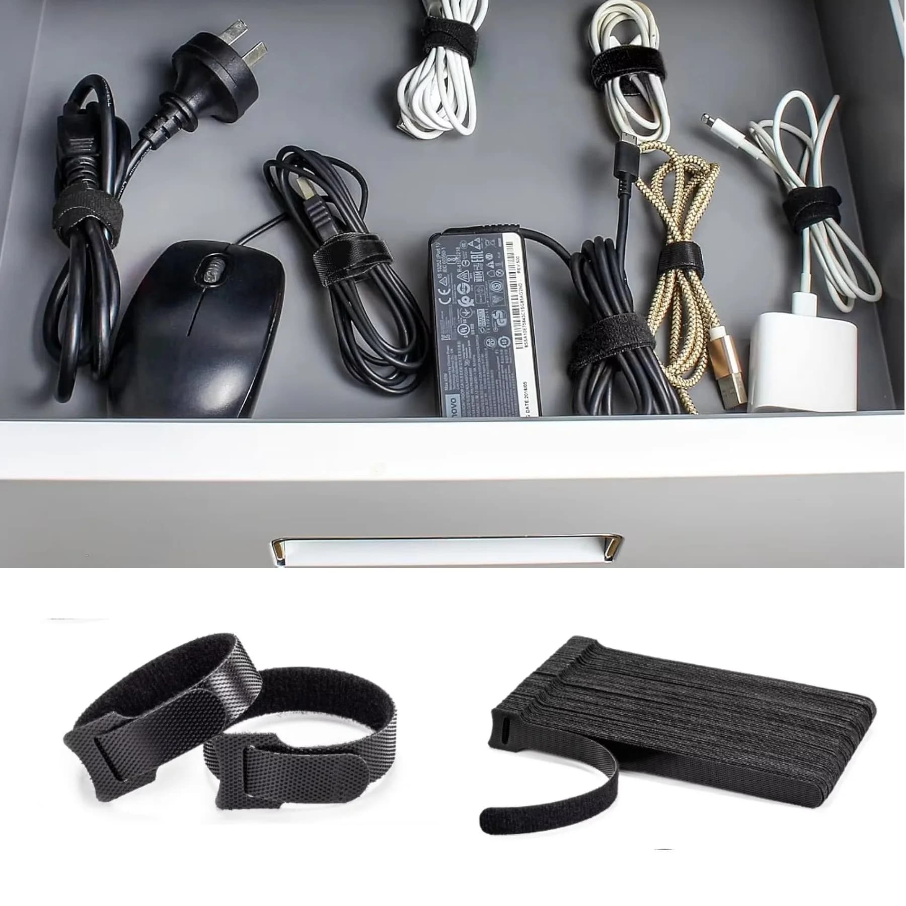 20 Pack Adjustable Reusable Cable Management Velcro Cable Ties, Multi-Purpose Cord Organizer Straps for Office Arrangement