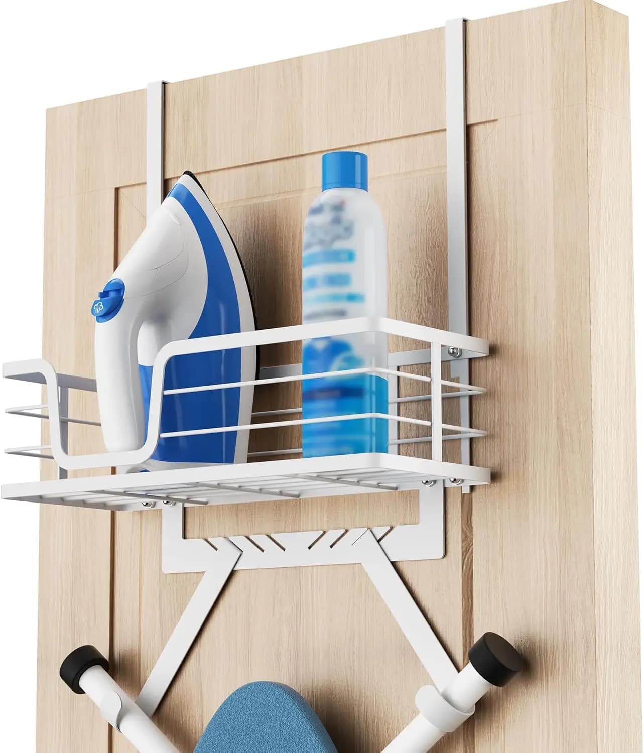 Supporto per Asse da Stiro da Appendere, Porta Asse da Stiro da Porta con Mensola Portaoggetti a Forma di Y e a T