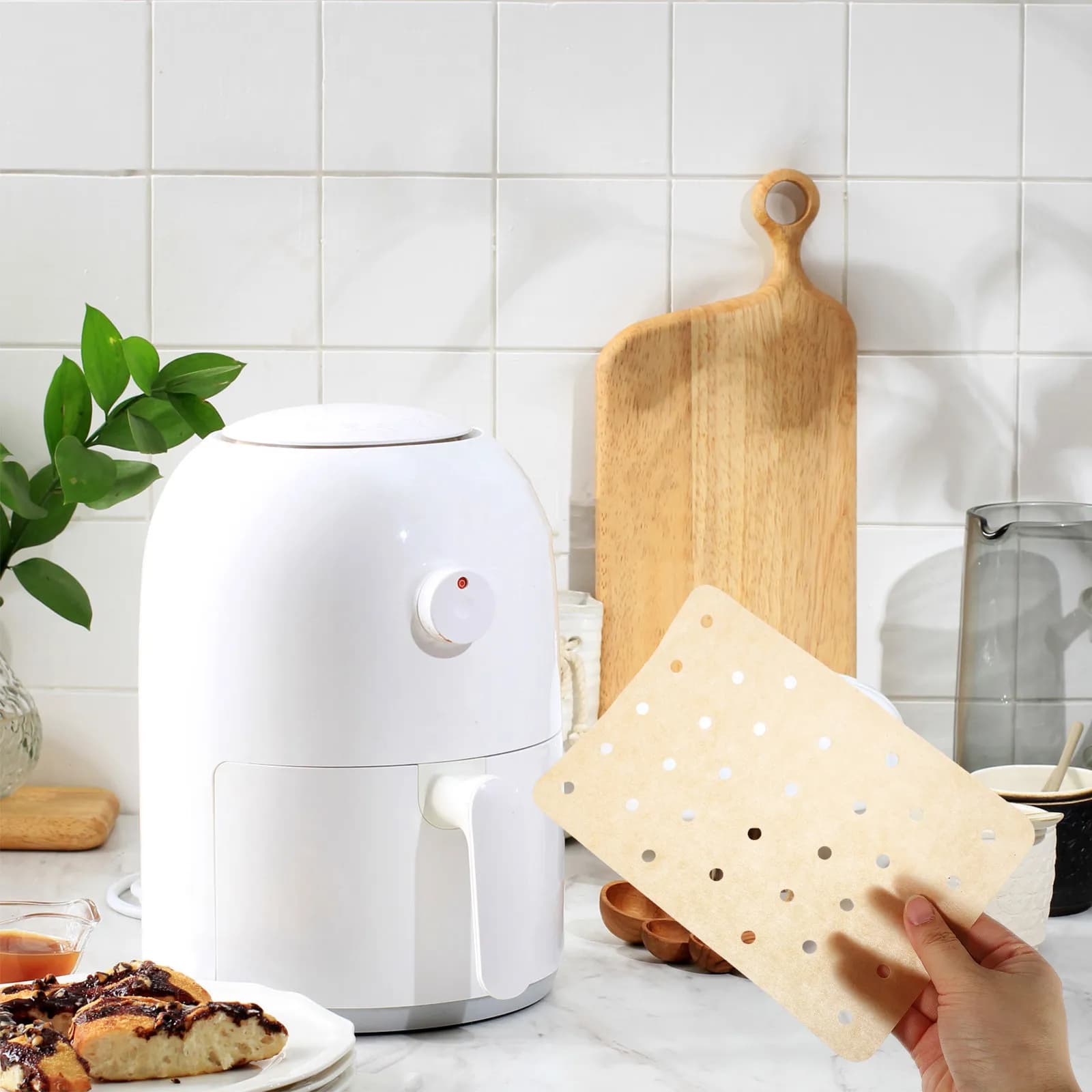 100 Rectangular Paper Sheets for Air Fryer, Furnace Sheets and Microwaves, Non-sticks, Heat Resistant, Usa and Throw