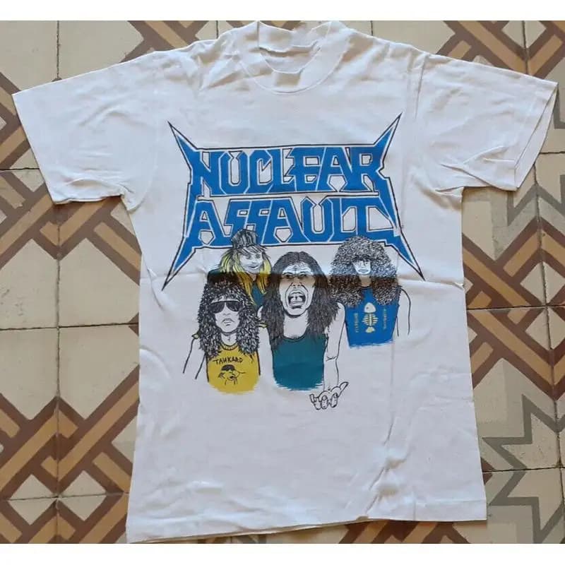 Vendita Vtg Nuclear Assault Band Tour Concert Cotton White T-shirt di tutte le taglie