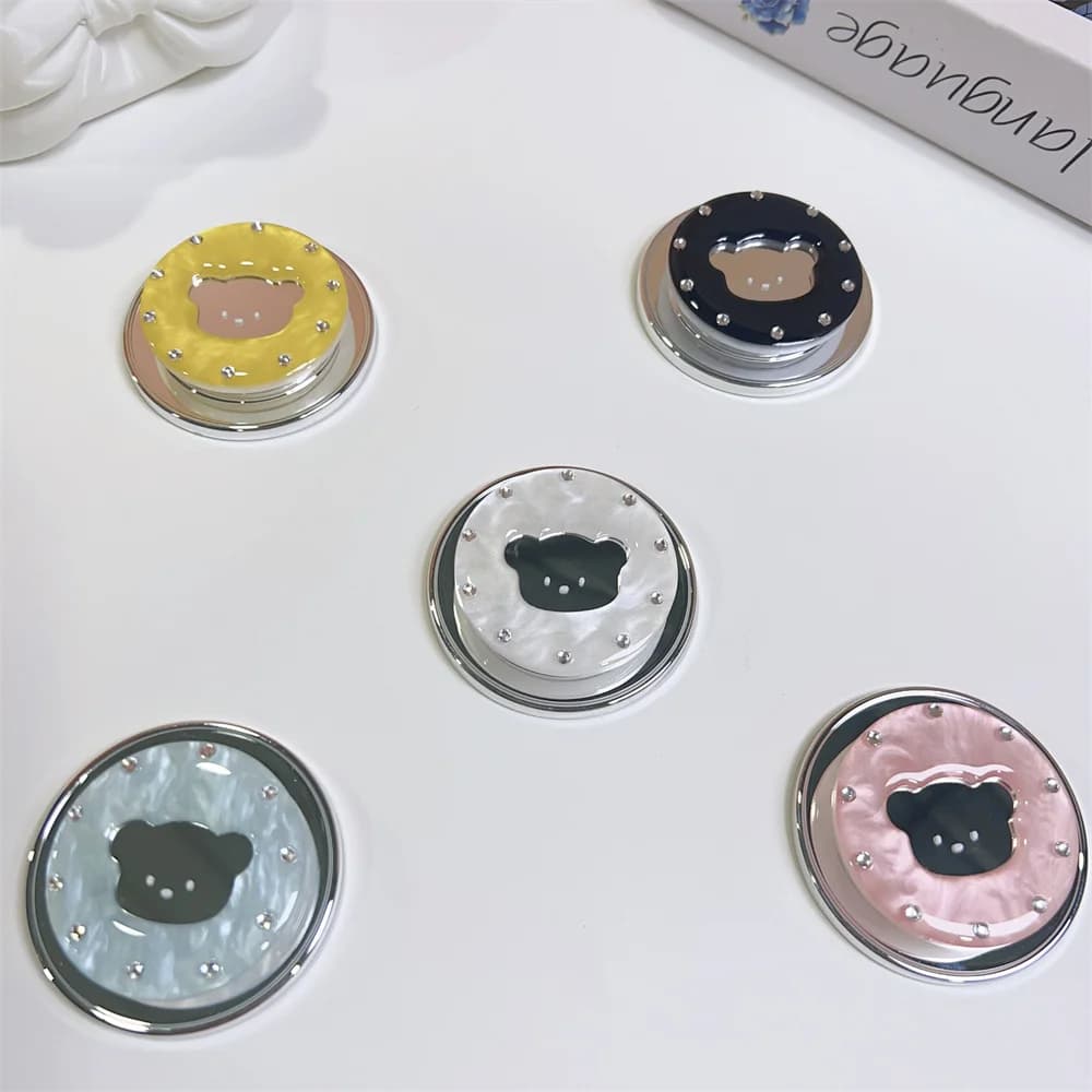 Bear Mirror Magnetic Mobile Phone Stand Holder For iPhone 17 Pro Max 18 16 13 15 14 MagSafe Grip Foldable Finger Ring Grip Tok