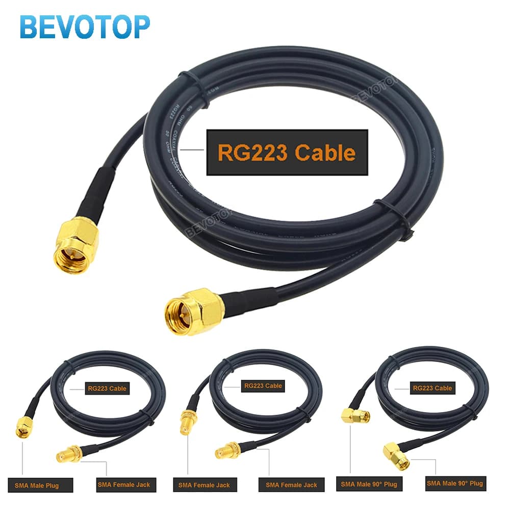 RG223 Cable SMA Tpye SMA Male to SMA Male Plug 50-3 50ohm RF Coaxial Cable Adapter WiFi Antenna Extension Cord Pigtail BEVOTOP
