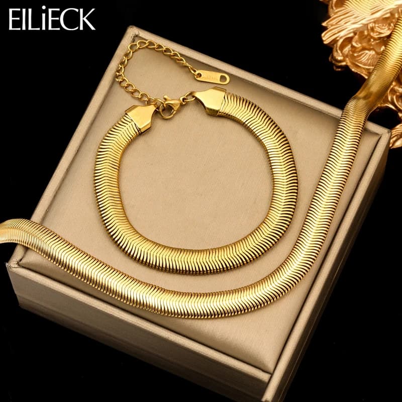 EILIECK Bracciale con collana a catena a serpente spessa color oro in acciaio inossidabile 316L per donna Ragazza Set di gioielli di moda Regalo di compleanno
