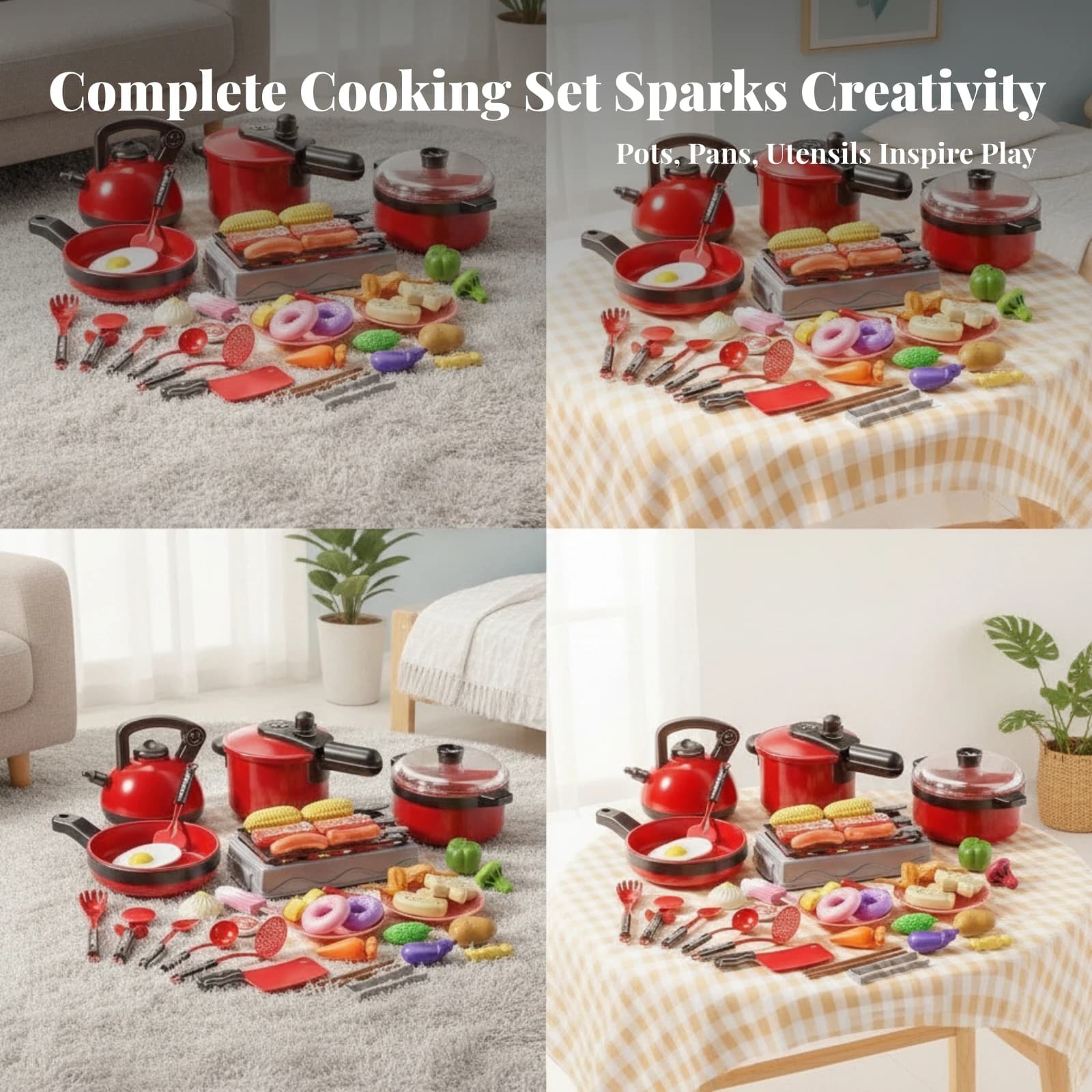 44 Pieces Pretend Cooking Set with Storage Container Educational Play Kitchen Set with Utensils Toy Cookware Child-Safe