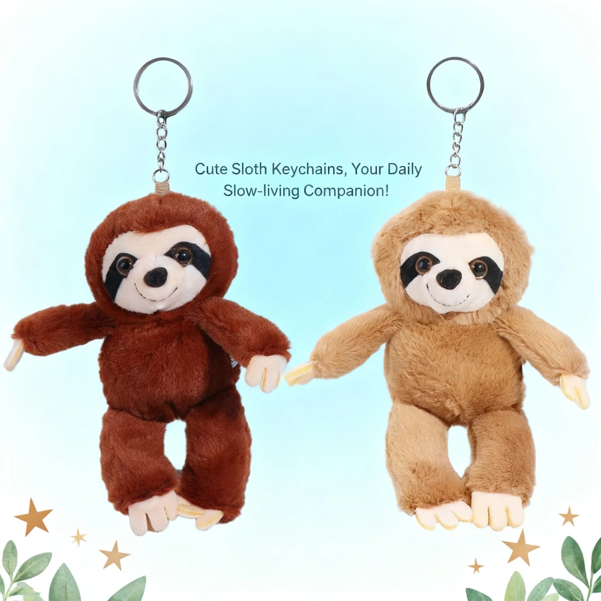 Peluche di bradipo con occhi grandi, morbido, realistico, con portachiavi e piccolo ciondolo per zaini, regalo
