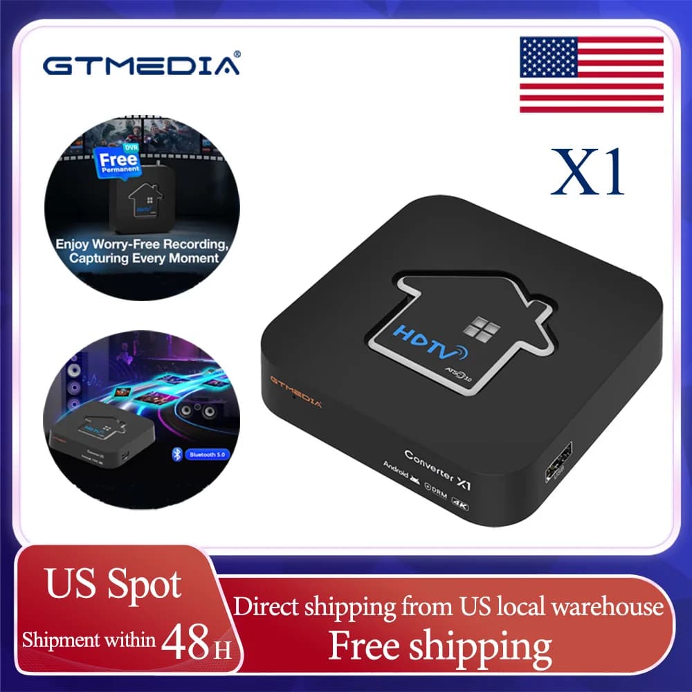 Convertitore HDTV Gtmedia X1 ATSC3.0 con Wi-Fi Dual Band e Audio Dolby, Supporta Registrazione DVR con Decodifica Video 4K UHD