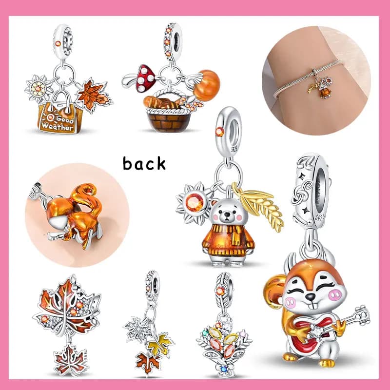 Nuova stagione del raccolto zucca coniglietto chitarra perline misura braccialetto originale collana da donna in argento 925 fascino fai da te regalo di gioielli squisiti
