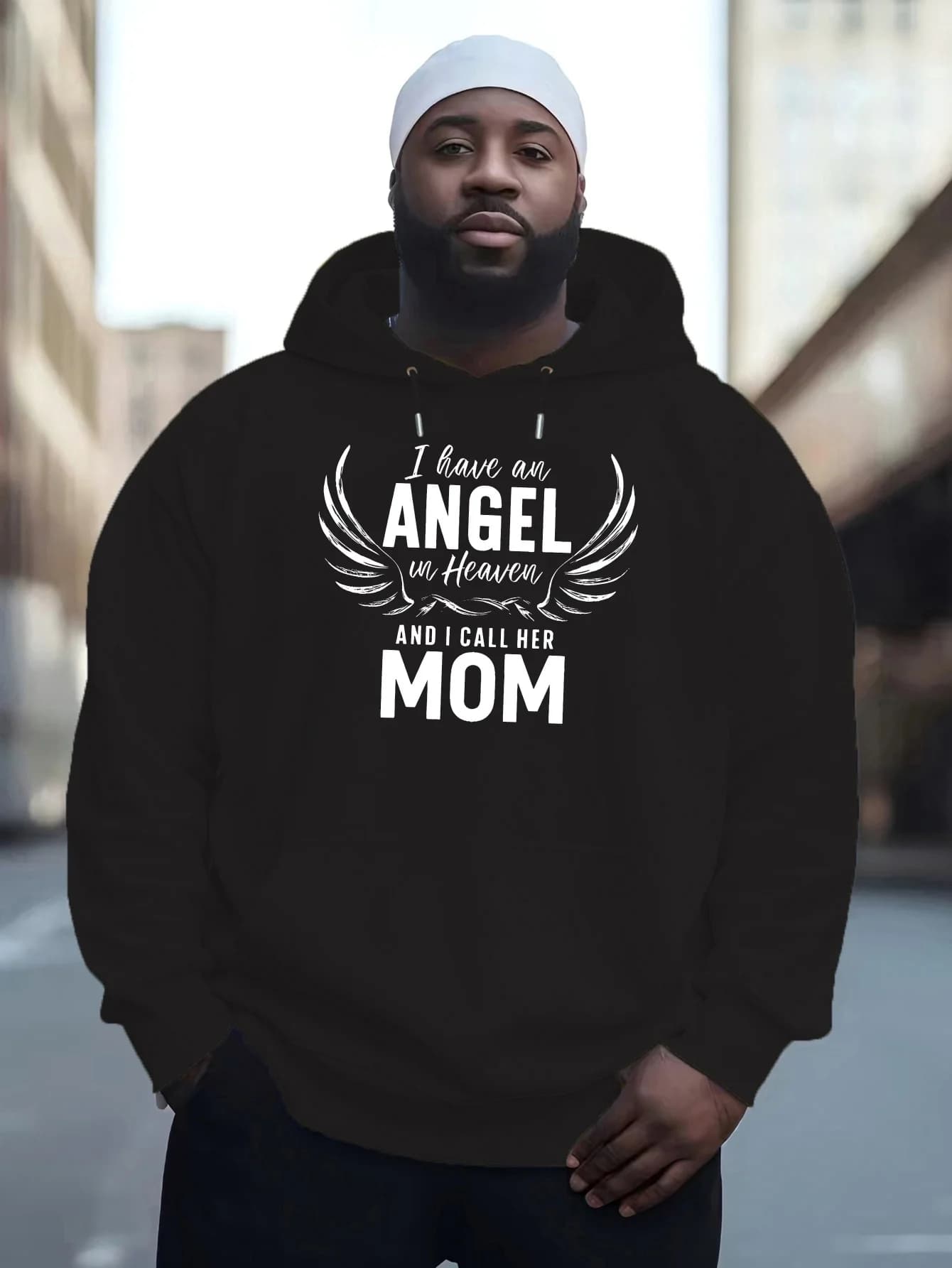 Felpa con cappuccio da uomo Red Angel Mom, stampa casual di lettere con design ad ala, cappotto sportivo alla moda per l'autunno e l'inverno
