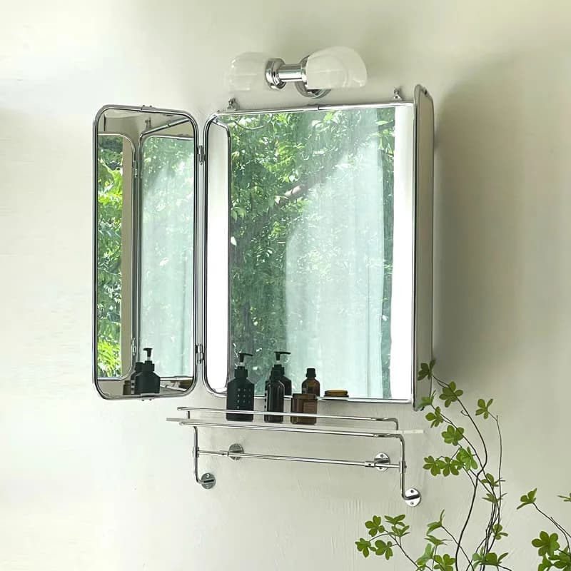 HT three-fold bathroom mirror stainless steel cosmetic toilet mirror Ready to ship and purchase with peace of mind