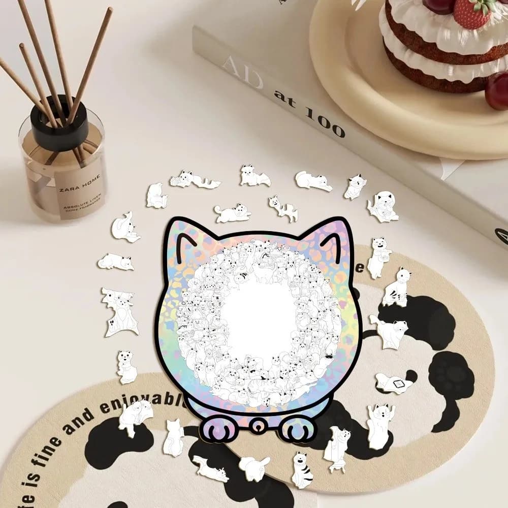 Puzzle a Forma di Gatto da 135 Pezzi in Colori Morandi con Cornice a Silhouette di Gatto, Ornamenti Puzzle a Forma di Gatto, Pezzi Tagliati a Forma di Gatto, Colore Macaron