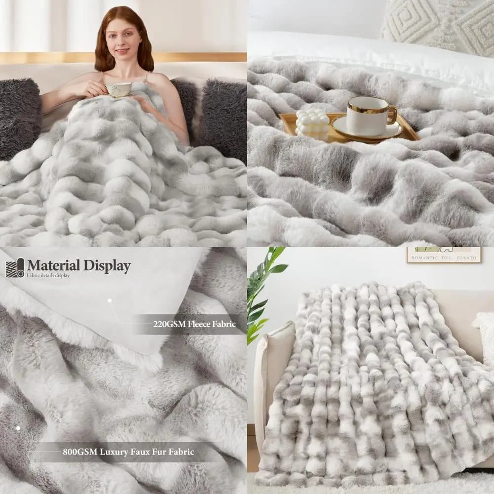 Elegante coperta in pelliccia sintetica di coniglio 1000GSM, lussuosa fodera per divano letto marrone caldo pesante, stile visone reversibile in peluche 90x90