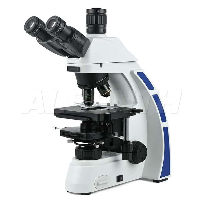 Microscopio a contrasto di fase del piano trinoculare Albenth 100X-1000X con condensatore a torretta a contrasto di fase LED 3W N.A.1.25