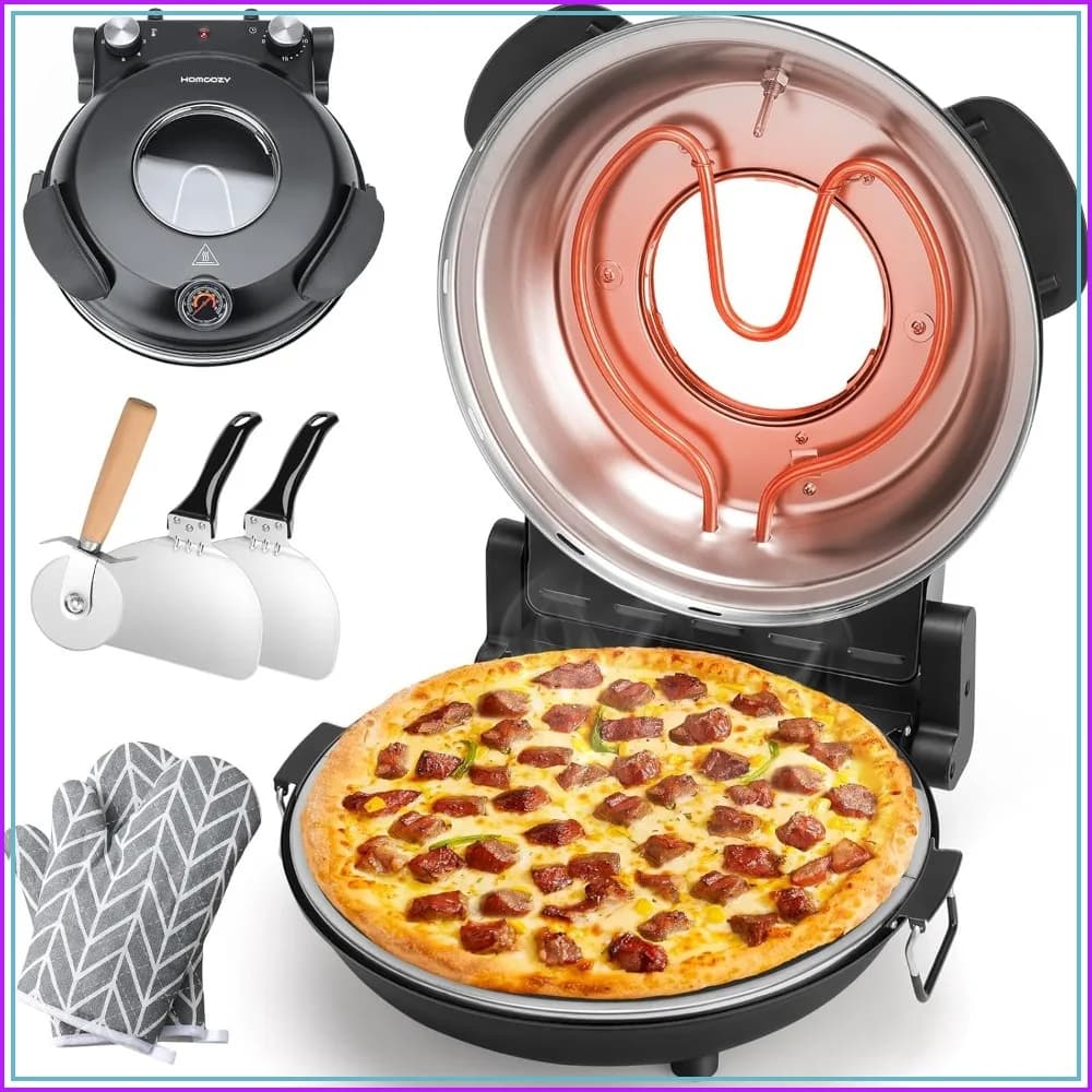 Electric Pizza Oven with Ceramic Stone, 12-Inch Countertop, 1200W 800°F, Viewing Window