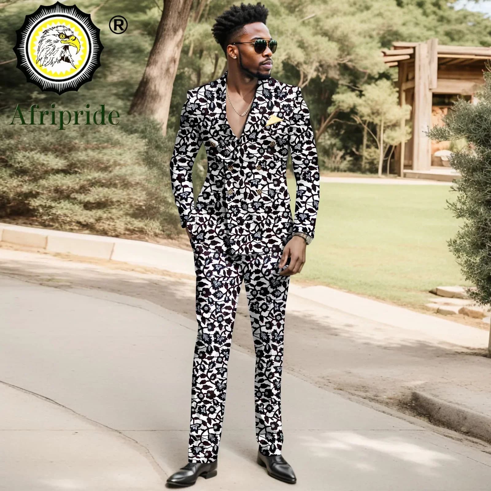 Abito africano da uomo Giacche e pantaloni con stampa doppio petto Set da 2 pezzi Abito da lavoro slim fit Serata di nozze 2416035