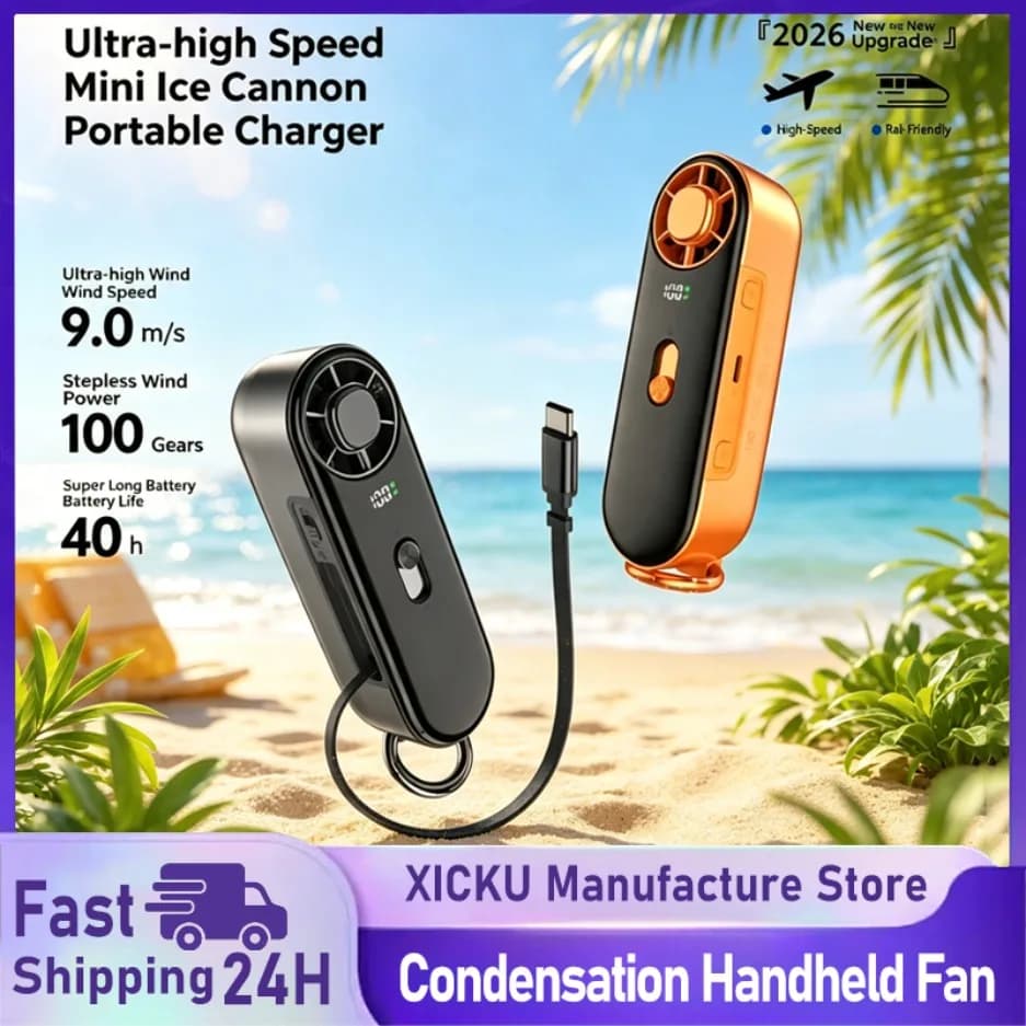 Portable Ice Cooling Fan 100 Speed 10000mAh Power Bank With Flashlight Aluminum Body Handheld Fan For Camping Commute Office