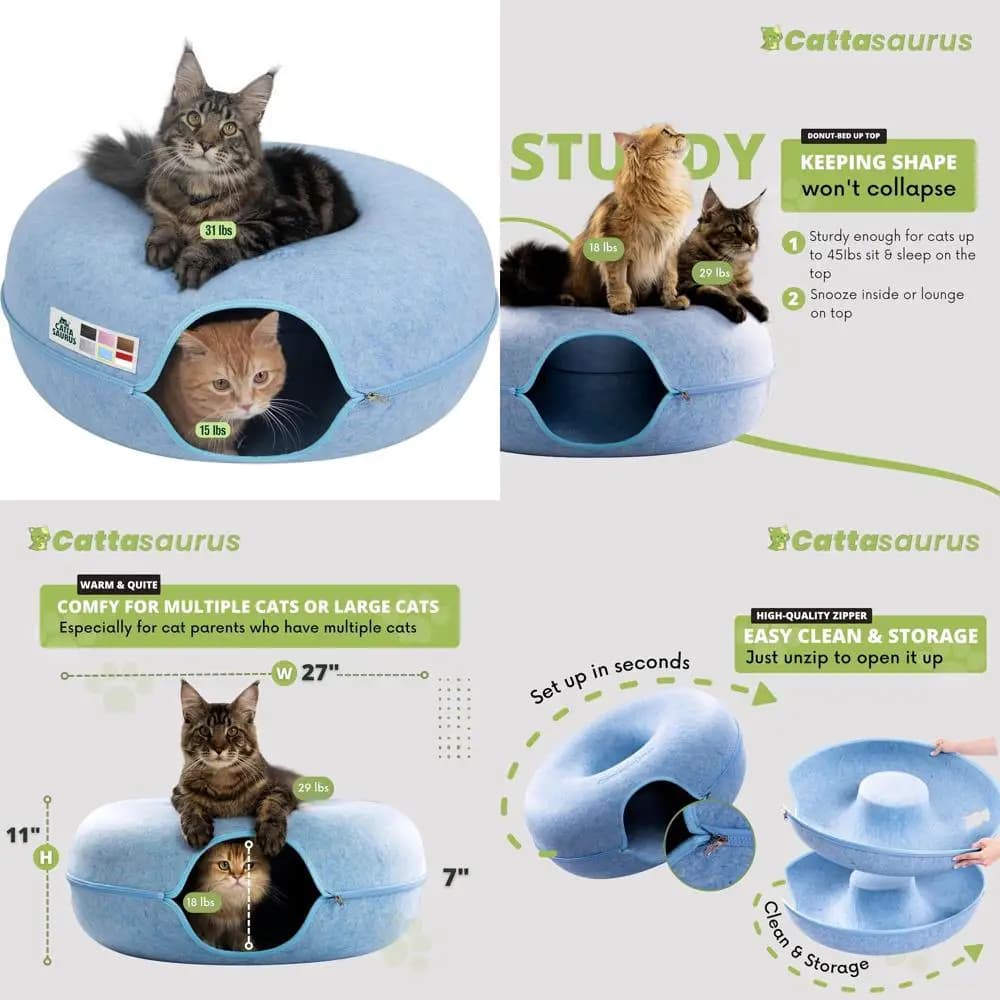 Cuccia Riscaldante 3-in-1 per Gatti, Tunnel e Tiragraffi per Gatti fino a 20 kg, Cuccia Gigante Lavabile per Cani (Blu)