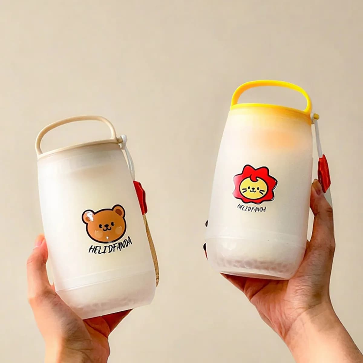 Borraccia in plastica a doppio strato con manico e corda, riutilizzabile, portatile, a prova di perdite, per acqua fredda e calda, per studenti