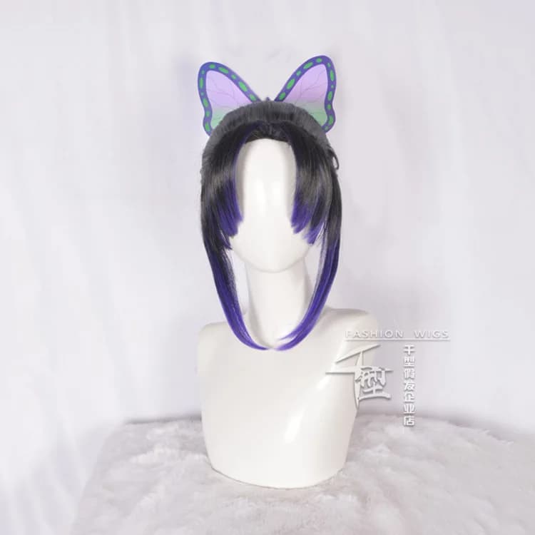 Cosplay Wig Anime Chasseur De Demons Butterfly Hair Clip Long Black Purple Hair Wig Souls for Halloween costume party