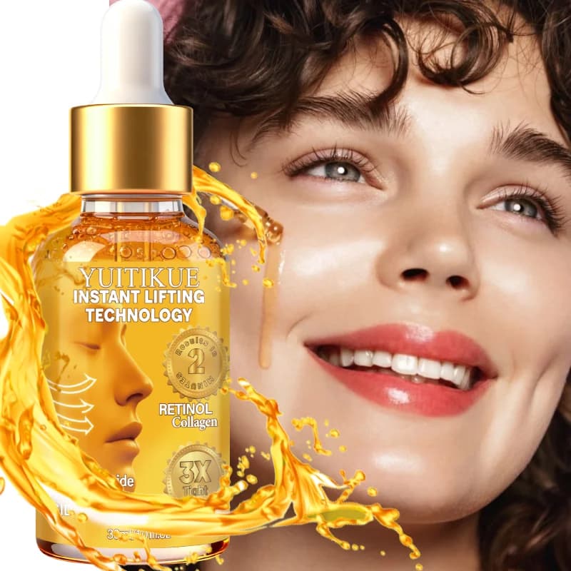 YUITIKUE Olio Viso Liquido Oro con Retinolo, Collagene e Acido Ialuronico, Effetto Lifting Istantaneo, Assorbimento Rapido in 2 Minuti, Idrata e Rassoda la Pelle