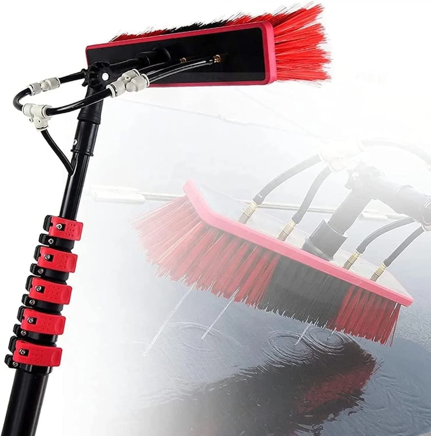 Telescopic Brush for Cleaning Solar Panels with Long Water Rod for Cleaning Windows