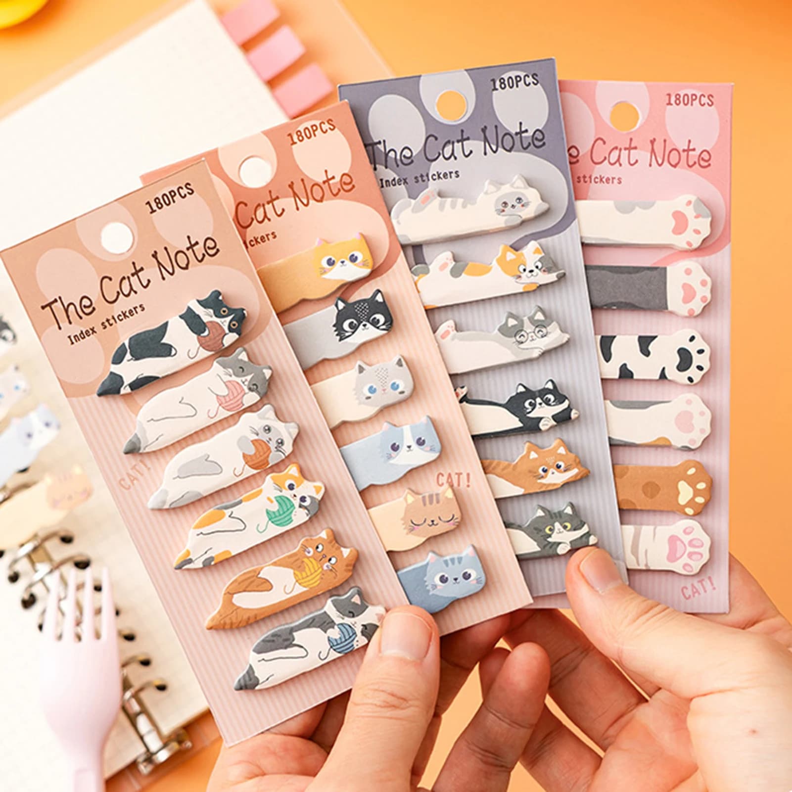 Blocco Note Adesivo a Forma di Gatto Cartone Animato per Diari, 6 Design, Memo Pad Adesivi Riposizionabili, Forniture Scolastiche, Organizer per Studenti