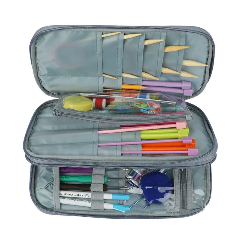 Borsa portaoggetti per maglieria Ganci vuoti per uncinetto Kit ferri da maglia Custodia organizer per aghi Forbici Righello Accessori per borse da cucito