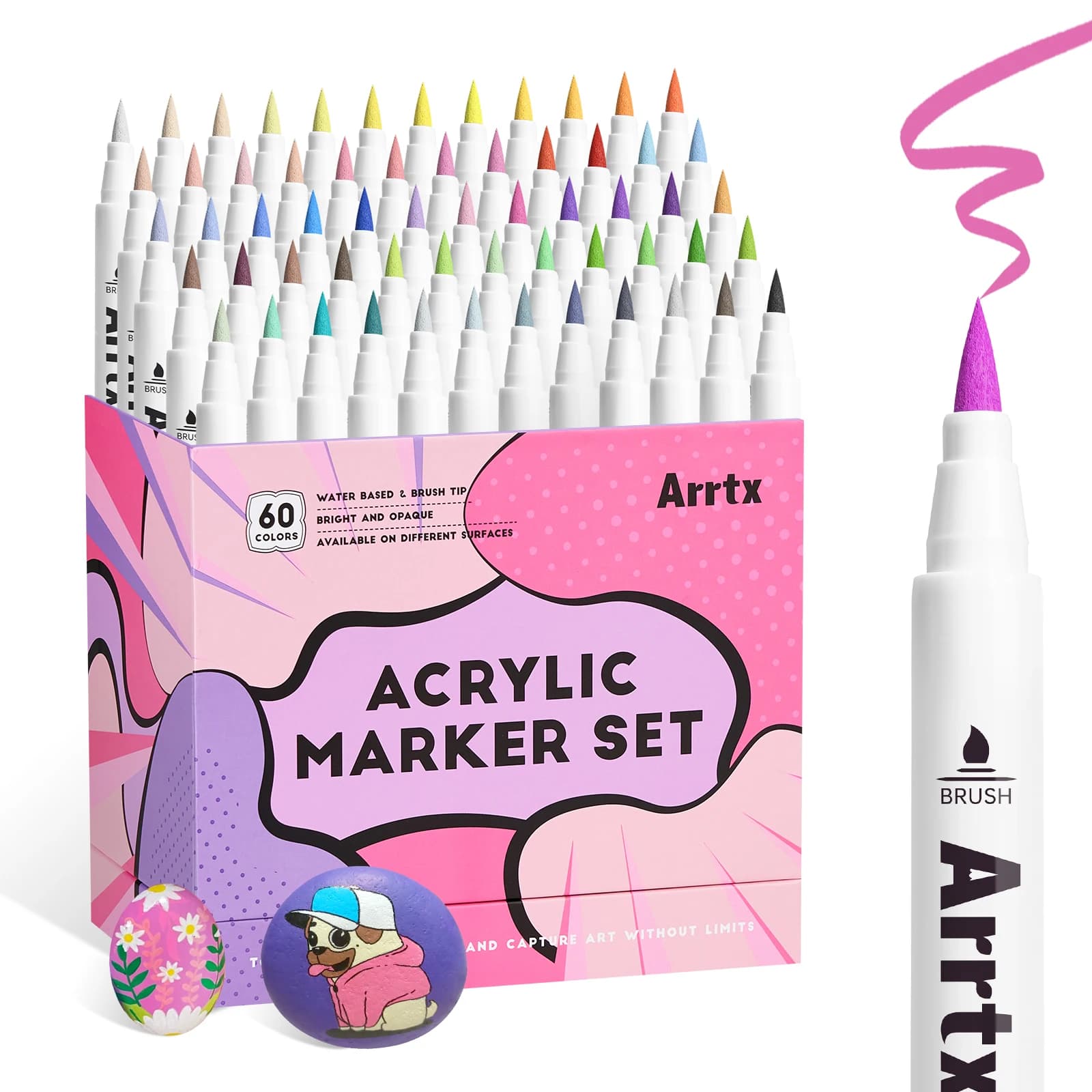Arrtx Penne per vernice acrilica, pennarelli per vernice acrilica a punta extra fine per pittura su roccia, ceramica/vetro/vaso/tazza/legno/uovo di Pasqua