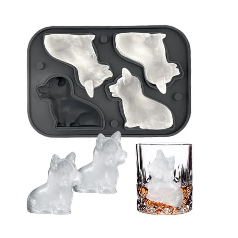 Ice tray for dogs corgi 3D Homemade ice mold Silicone ice mold with lid Easy damping without BPA, suitable for whisky and cocktail