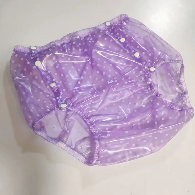 Mutande in PVC trasparente a pois con bottoni a pressione Mutandine sexy trasparenti per adulti Pantaloncini per incontinenza Bottone in plastica aperto tutti i pantaloni unisex