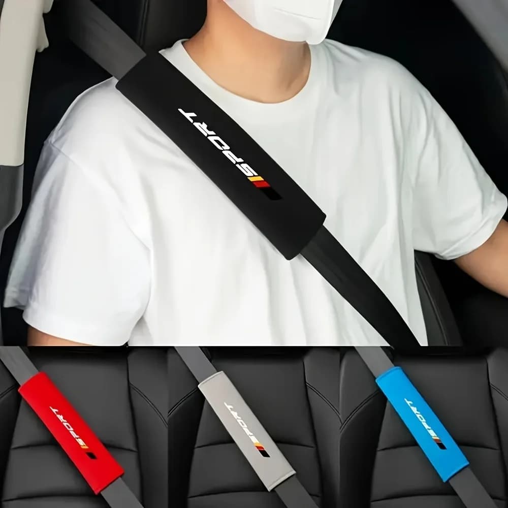 Set of 3 black car shoulder pads, universal breathable velvet protections for safety belts, soft anti-slip accessories for interior cars, ergonomic seat covers and comfortable anti-scratching.