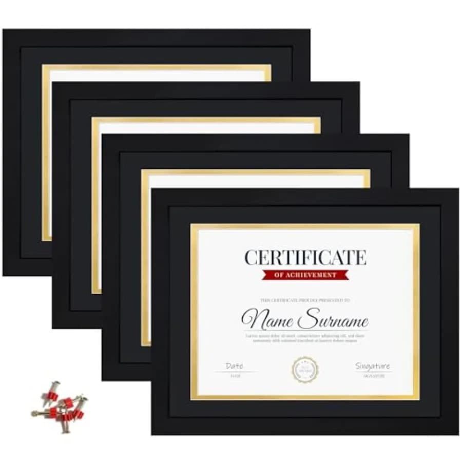 11x14 Picture Frame with Tempered Glass for 8.5x11 Certificate Frame with Mat, Document Diploma Award Degree Frame for Wall Han