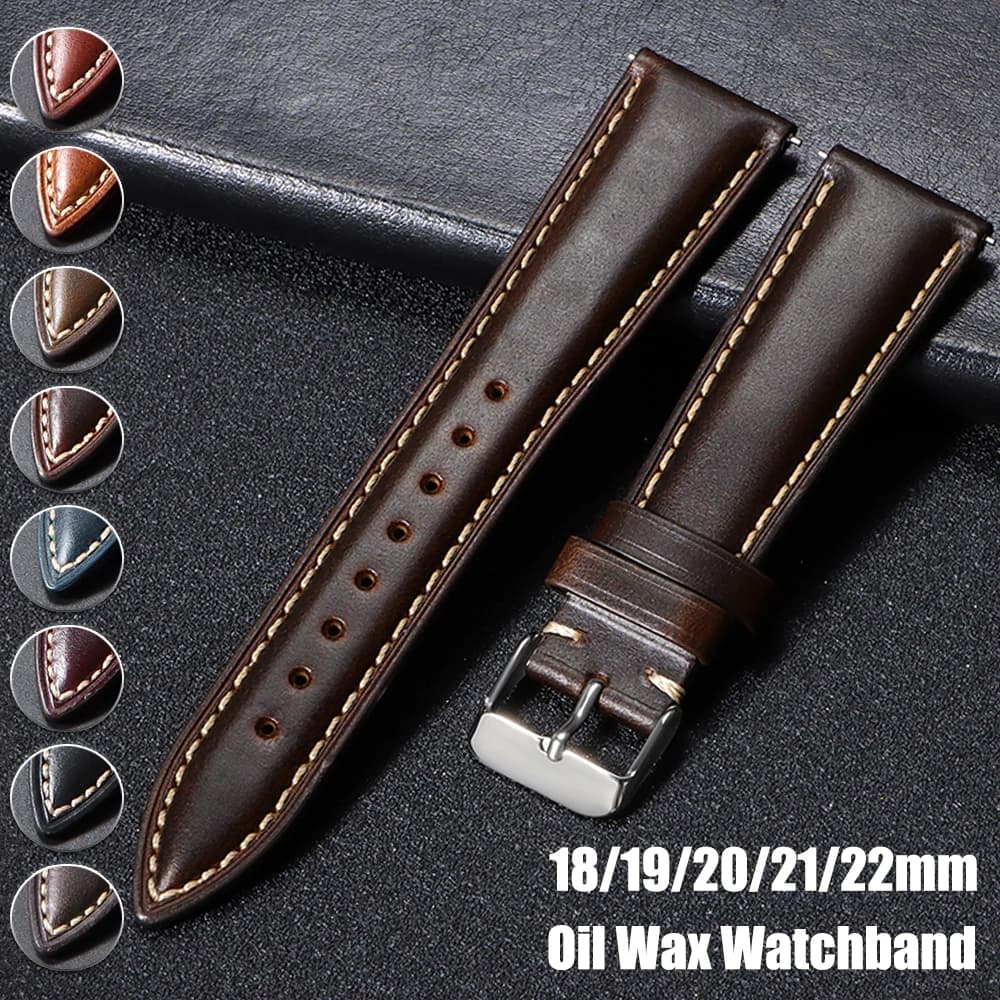 Cinturino per Orologio in Pelle Cerata Vintage Marrone 18mm 19mm 20mm 21mm 22mm, Accessori Universali in Vera Pelle Bovina con Fibbia ad Ardiglione