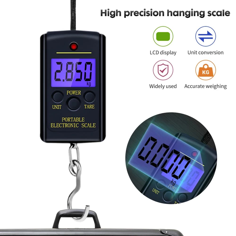 40kg 10g Bilancia elettronica digitale sospesa Bagagli Pesca Bagagli Tascabile Bilanciamento del peso Steelyard