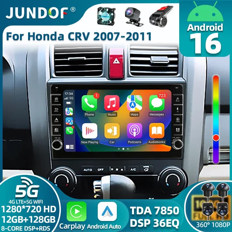 Android 16 Car Radio For Honda CR-V 3 RE CRV 2007-2011 Multimedia Video Player 2 Din Navigation GPS Carplay DVD Head Unit