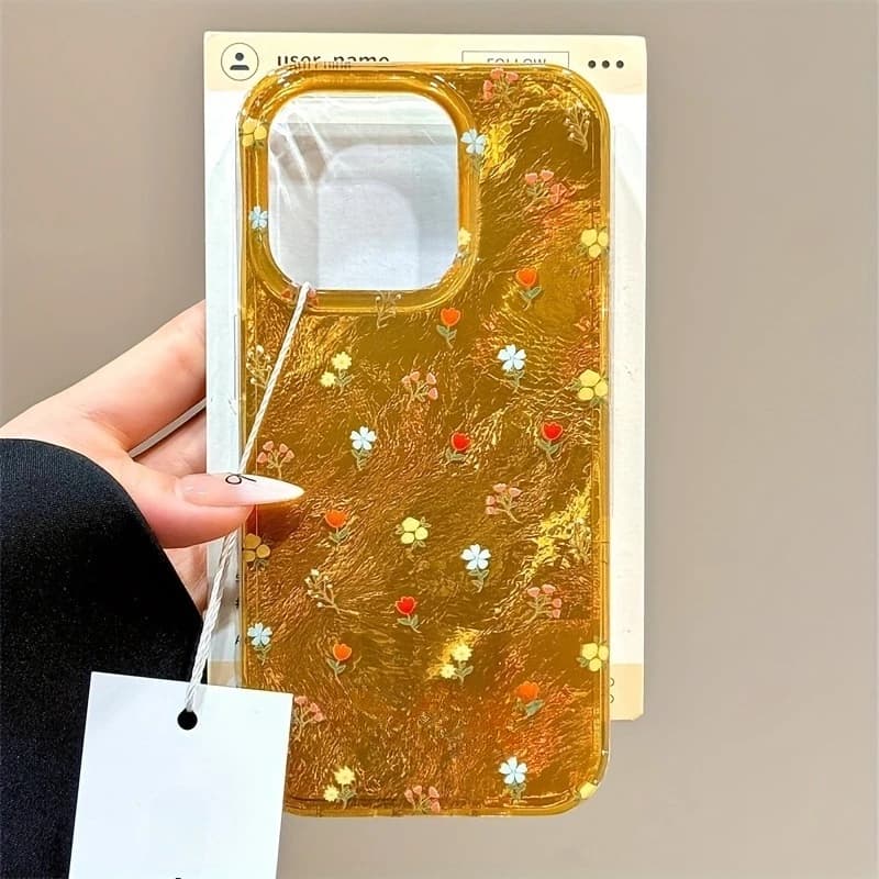 Full-screen tulip yellow pattern TPU glacier-pattern phone case, suitable for iPhone 17, 16, 15, 14, 13, 12, 11, etc.