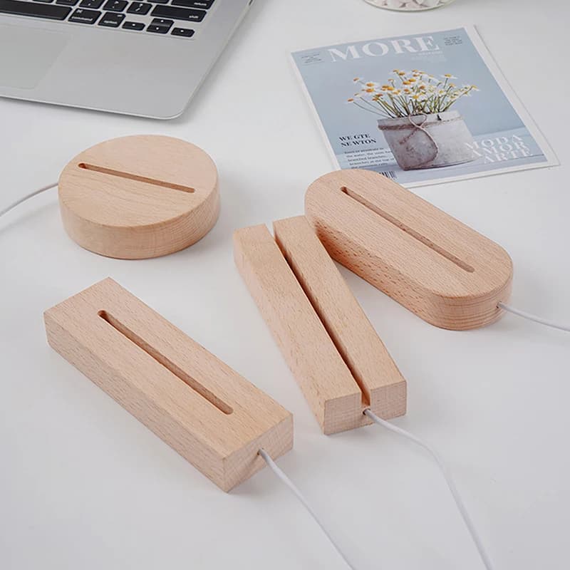 Portalampada luminoso in legno massello fai-da-te 3D acrilico LED in legno massello luce notturna base decorazione della stanza decorazione del soggiorno