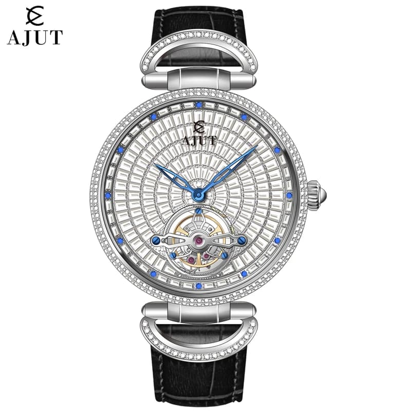 AJUT Automatic Tourbillon Mechanical Man Watch Flying Tourbillon Movement Sapphire Luxury Men Watches Full Diamond Dial 0397